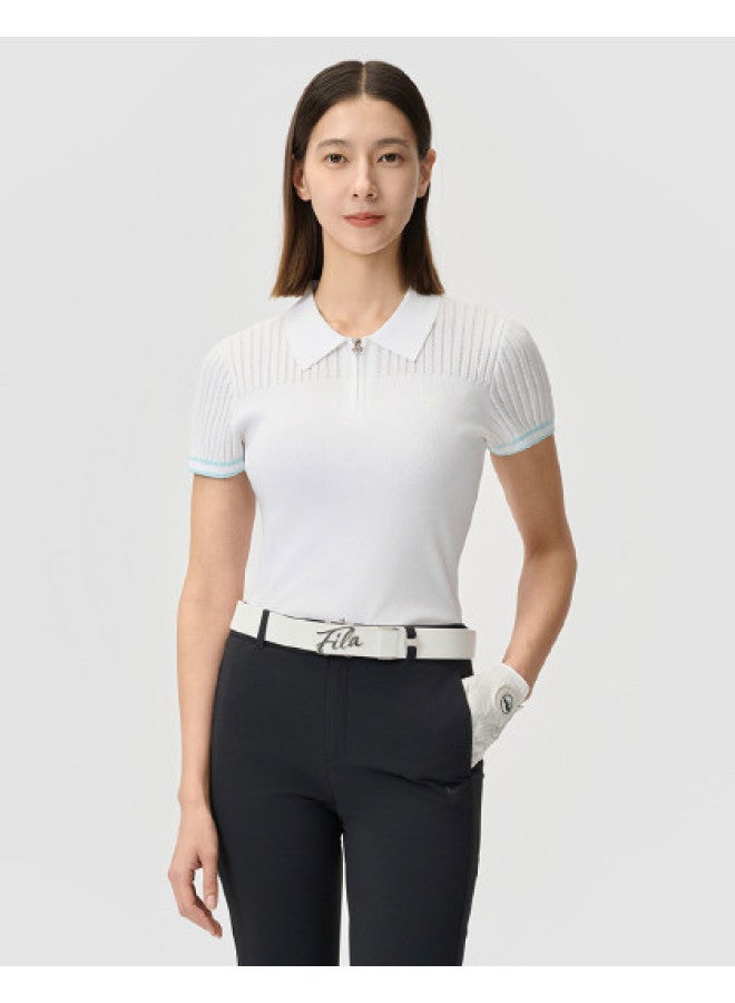 FILA Women'S Sport Knitted Top Ladies Slim Fit Simple Comfortable Versatile Short Sleeve Knitted Shirt - Image 1