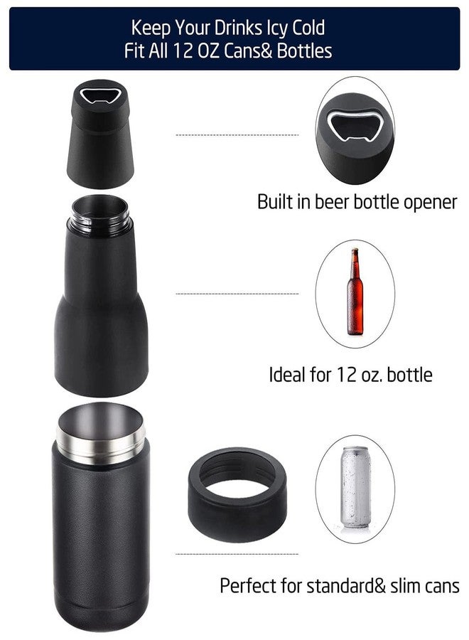 ZERONE Double-Walled Stainless Steel Beer Bottle and Can Cooler, 12oz, Black with Silicone Non-Slip Bottom, Built-in Bottle Opener - Image 5