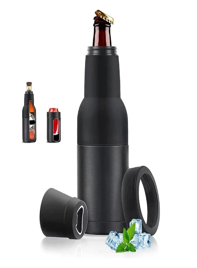 ZERONE Double-Walled Stainless Steel Beer Bottle and Can Cooler, 12oz, Black with Silicone Non-Slip Bottom, Built-in Bottle Opener - Image 1