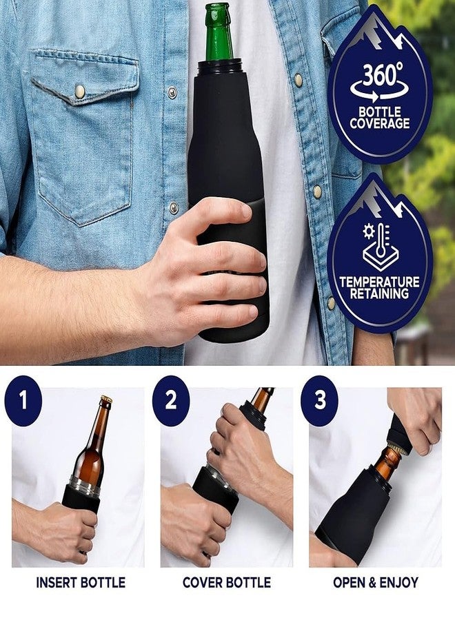 ZERONE Double-Walled Stainless Steel Beer Bottle and Can Cooler, 12oz, Black with Silicone Non-Slip Bottom, Built-in Bottle Opener - Image 3