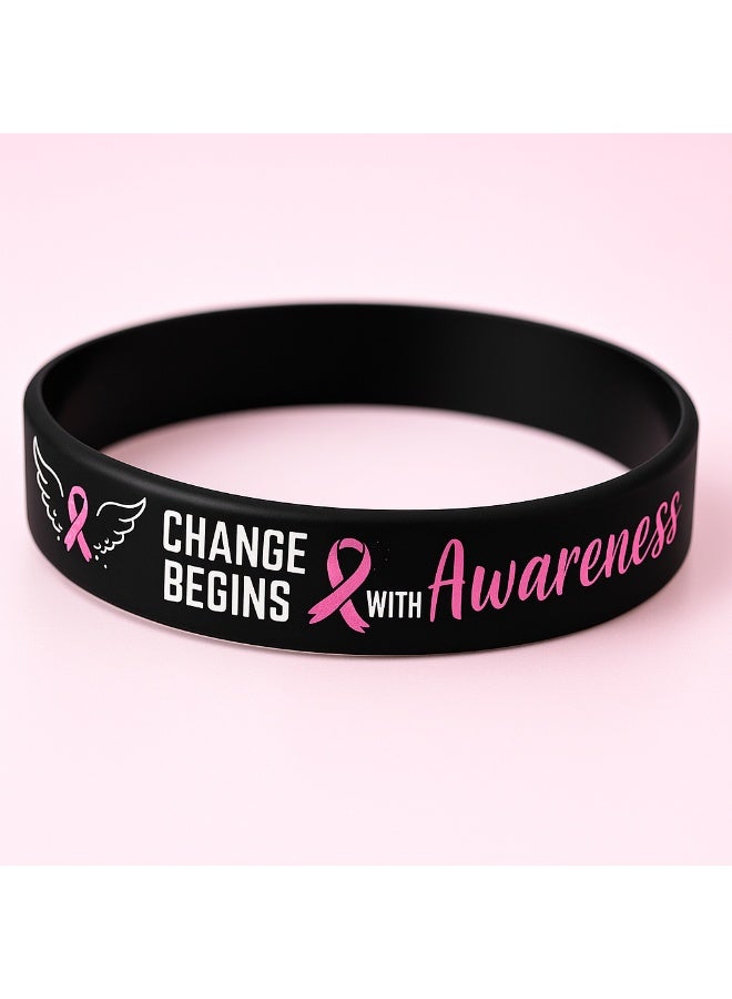 Breast Cancer Awareness Silicone Wristband – Change Begins with Awareness (Black)