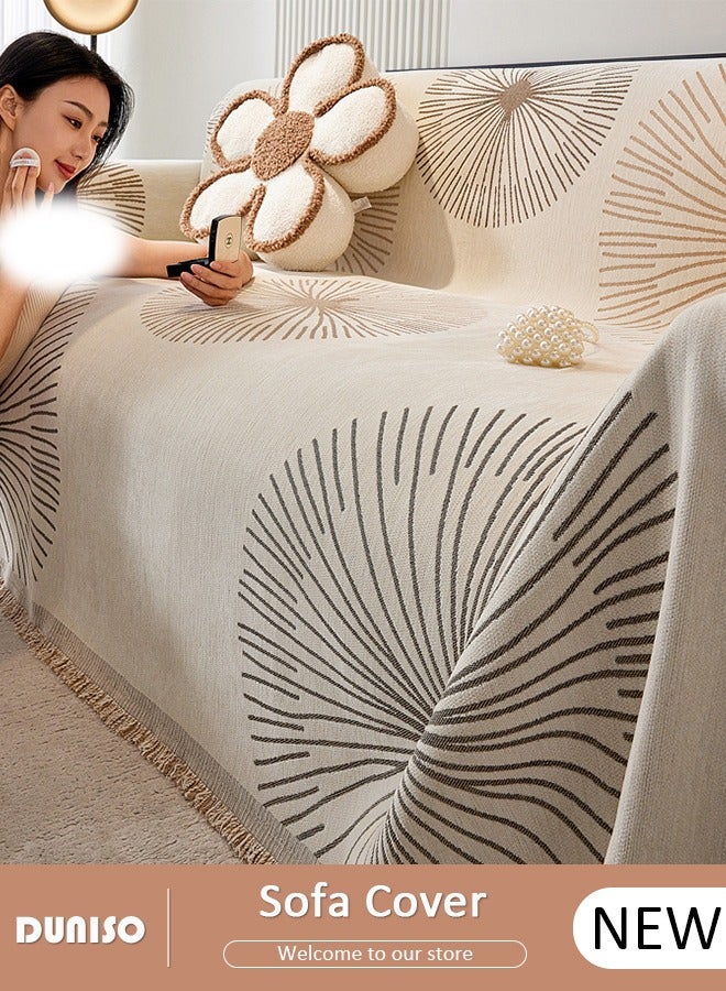 DUNISO غطاء أريكة شنيلا مزدوج الجوانب، غطاء أريكة أنيق، تصميم طباعة خطية، منشفة أريكة شنيلا مزدوجة الجوانب، غطاء أريكة شنيلا لأربعة مواسم متاح على الجانبين (130*180 سم) - Image 1
