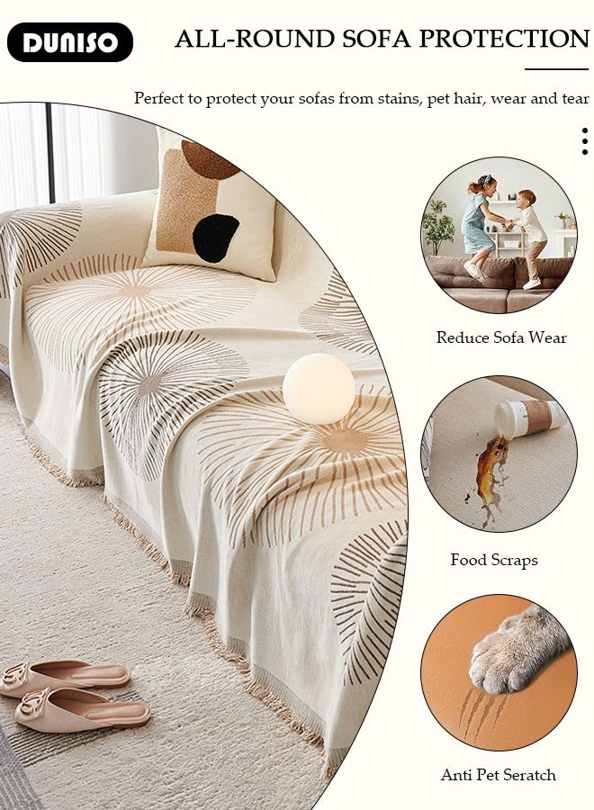 DUNISO غطاء أريكة شنيلا مزدوج الجوانب، غطاء أريكة أنيق، تصميم طباعة خطية، منشفة أريكة شنيلا مزدوجة الجوانب، غطاء أريكة شنيلا لأربعة مواسم متاح على الجانبين (130*180 سم) - Image 2