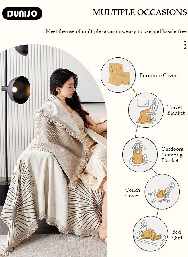 DUNISO غطاء أريكة شنيلا مزدوج الجوانب، غطاء أريكة أنيق، تصميم طباعة خطية، منشفة أريكة شنيلا مزدوجة الجوانب، غطاء أريكة شنيلا لأربعة مواسم متاح على الجانبين (130*180 سم) - Image 3