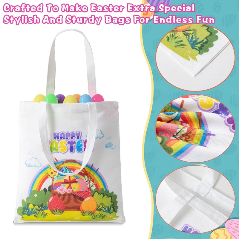 Kiddelo 3 Pack Large Easter Canvas Tote Bags with Handles, Easter Treat Basket Gift Bags for Kids, Baskets Buckets for Egg Hunt Reusable Adults Party Favors and Decorations - Image 5