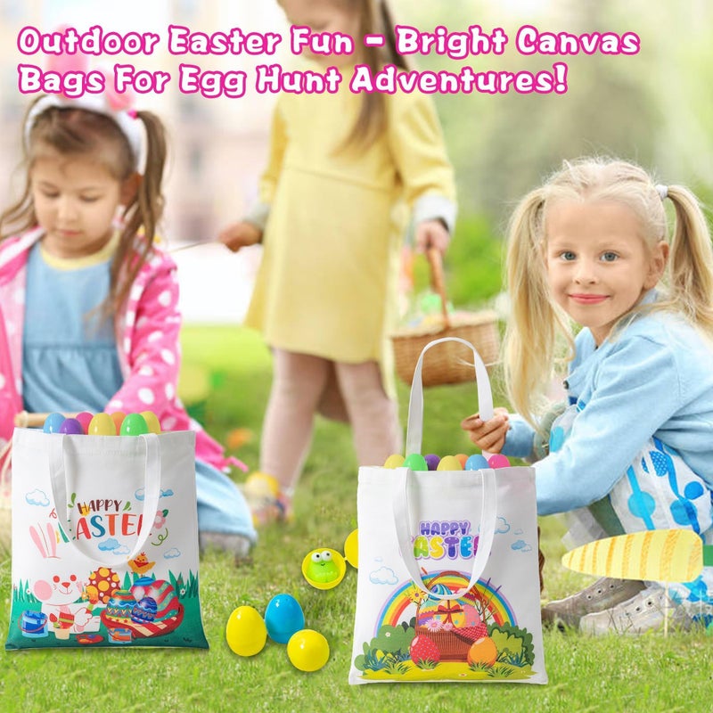 Kiddelo 3 Pack Large Easter Canvas Tote Bags with Handles, Easter Treat Basket Gift Bags for Kids, Baskets Buckets for Egg Hunt Reusable Adults Party Favors and Decorations - Image 3