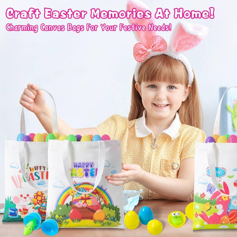 Kiddelo 3 Pack Large Easter Canvas Tote Bags with Handles, Easter Treat Basket Gift Bags for Kids, Baskets Buckets for Egg Hunt Reusable Adults Party Favors and Decorations - Image 4