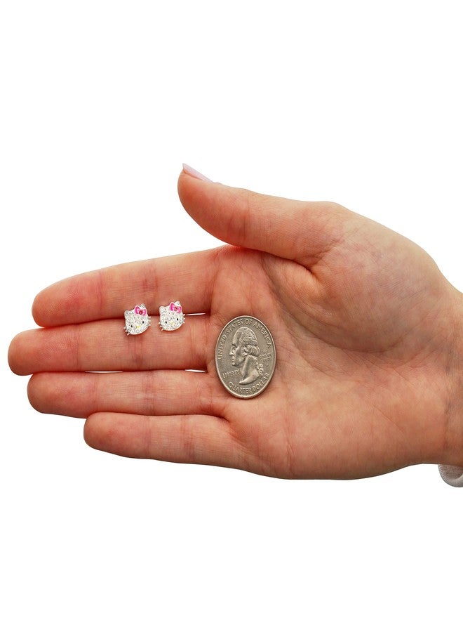 Hello Kitty Sanrio Hello Kitty Womens Clear Crystal Stud Earrings - Silver Plated Hello Kitty Earrings Officially Licensed - Image 5