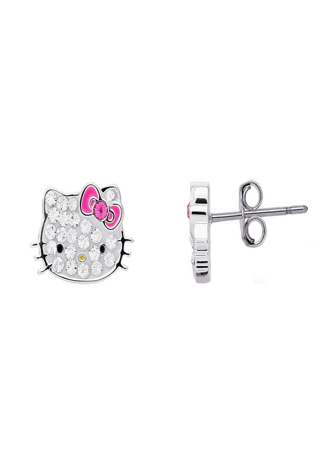 Hello Kitty Sanrio Hello Kitty Womens Clear Crystal Stud Earrings - Silver Plated Hello Kitty Earrings Officially Licensed - Image 4