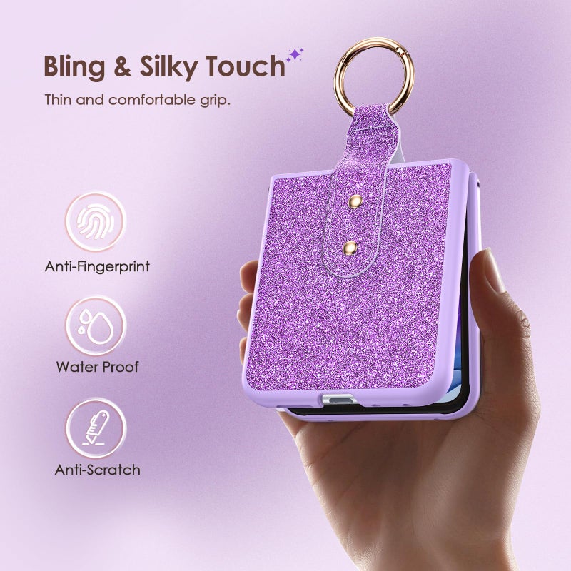 Caka Bling Case for Motorola Razr 2024/2025 Case [NOT for Plus or Ultra], with Finger Ring Holder & Built-in Screen Protector, Slim Thin Protective Phone Cover for Moto Razr 2024 & 2025 - Purple - Image 4
