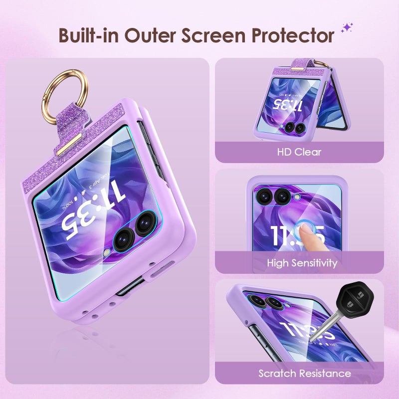 Caka Bling Case for Motorola Razr 2024/2025 Case [NOT for Plus or Ultra], with Finger Ring Holder & Built-in Screen Protector, Slim Thin Protective Phone Cover for Moto Razr 2024 & 2025 - Purple - Image 5