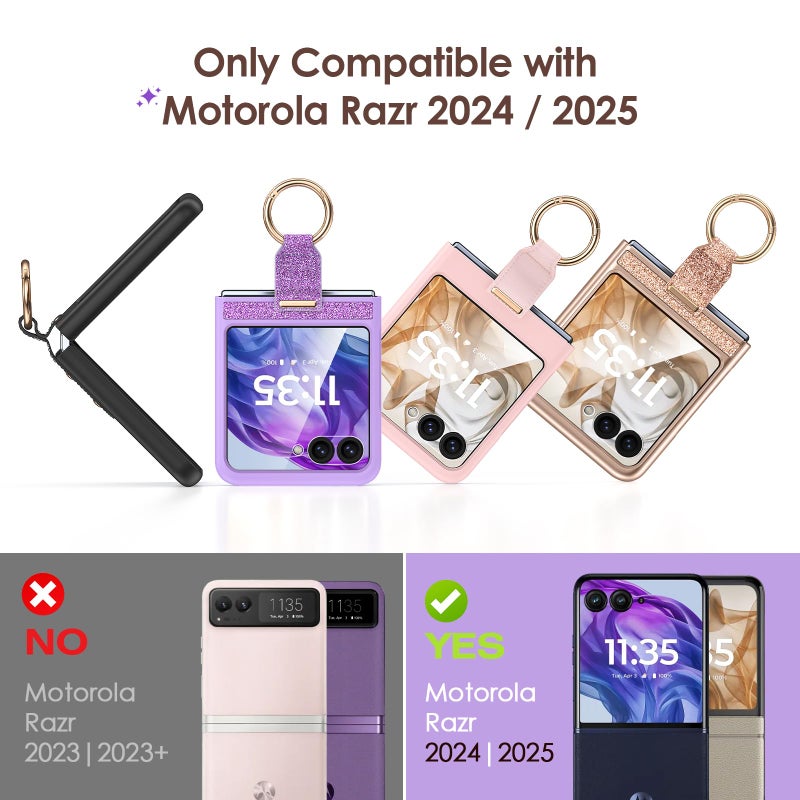 Caka Bling Case for Motorola Razr 2024/2025 Case [NOT for Plus or Ultra], with Finger Ring Holder & Built-in Screen Protector, Slim Thin Protective Phone Cover for Moto Razr 2024 & 2025 - Purple - Image 2