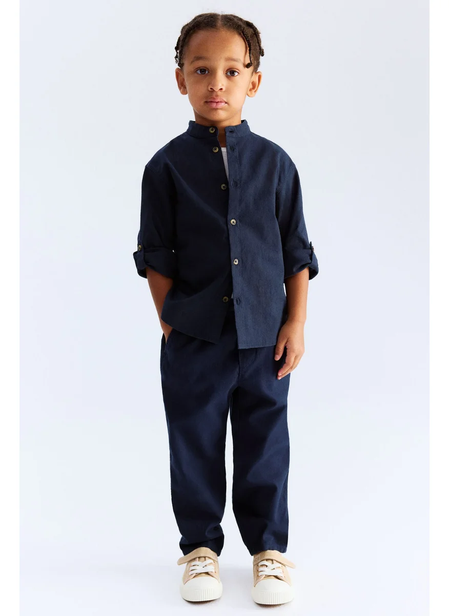 اتش اند ام Linen-Blend Grandad Shirt