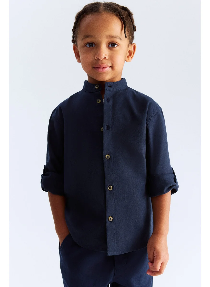 اتش اند ام Linen-Blend Grandad Shirt