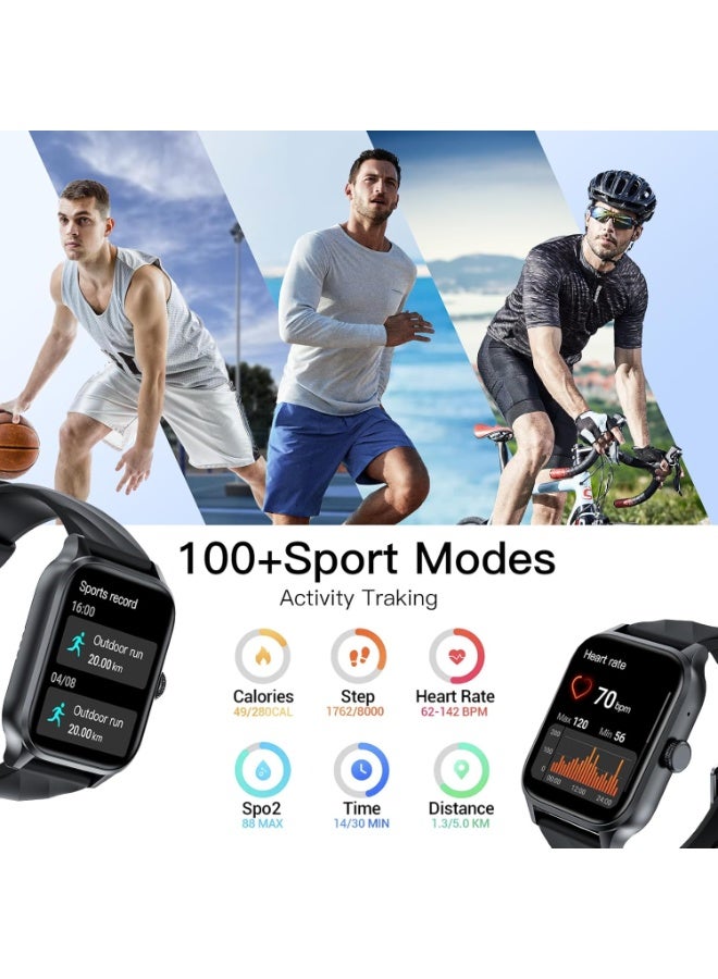 Weofly Active Smart Watch (Answer/Make Calls), 1.85" HD Touch Screen Smartwatch for Men Women Fitness Tracker with 100+ Sport Modes/Heart Rate/Blood Oxygen/Sleep Monitor IP67 Waterproof (Black) - Image 4