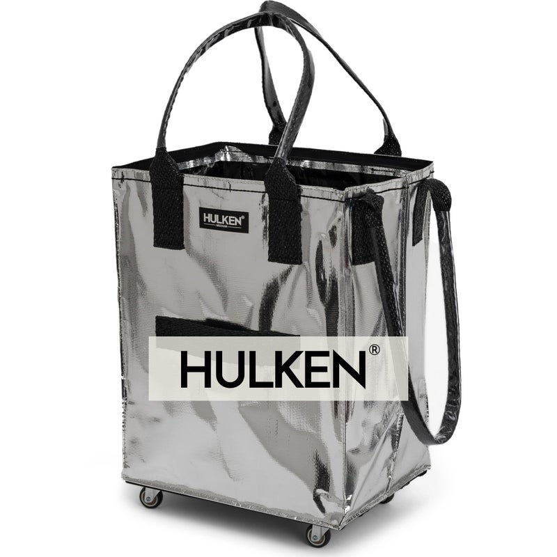 HULKEN Medium Forest Green Reusable Grocery Bag On Wheels Shopping Trolley Rolling Tote Zipper Closure Lightweight Carries Up to 66 lb Folds Flat Unbreakable Handles - Image 2
