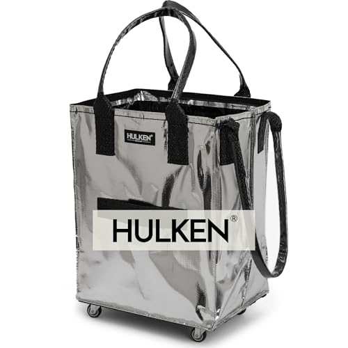 HULKEN Medium Forest Green Reusable Grocery Bag On Wheels Shopping Trolley Rolling Tote Zipper Closure Lightweight Carries Up to 66 lb Folds Flat Unbreakable Handles - Image 1