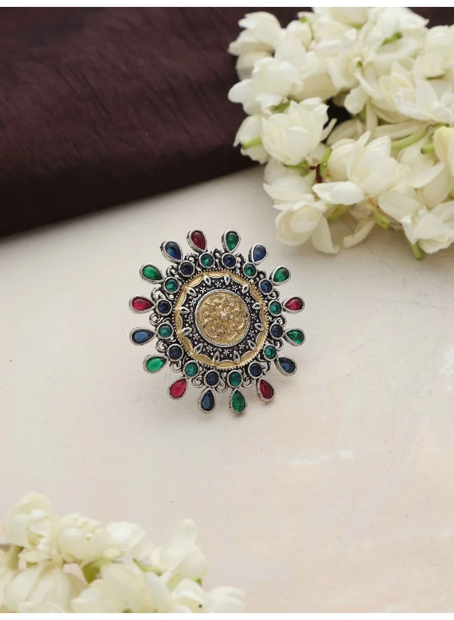 ترو برونز trueBrowns Silver Gold Tone Mandala Ring