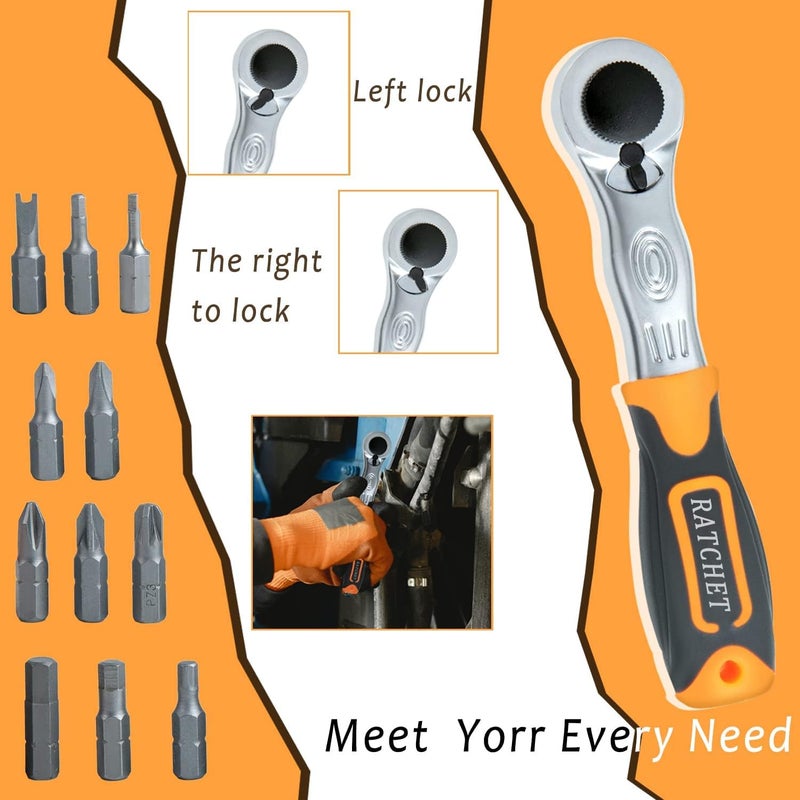 SHOWAY 38 in 1 Sturdy Ratchet Wrench Set, Mini Multi-Function Screwdriver Set, Easy Carry Socket Set, Hardware Tool Combination Screwdriver Tool Box, SRWRE01-OG - Image 3