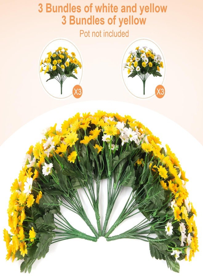 Ammyoo Fake Mums Artificial Flowers for Outdoor Decoration, 6 Bundles Faux Silk Daisy Flowers Realistic UV Resistant No Fade Fake Plants for Home Patio Porch Garden Window Box Decor(Yellow White) - Image 3