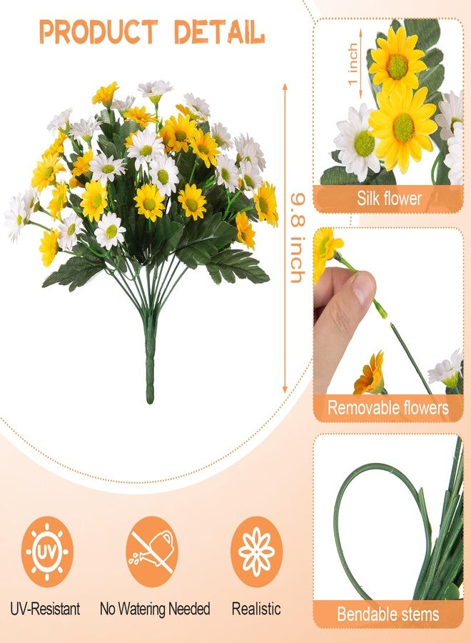 Ammyoo Fake Mums Artificial Flowers for Outdoor Decoration, 6 Bundles Faux Silk Daisy Flowers Realistic UV Resistant No Fade Fake Plants for Home Patio Porch Garden Window Box Decor(Yellow White) - Image 4