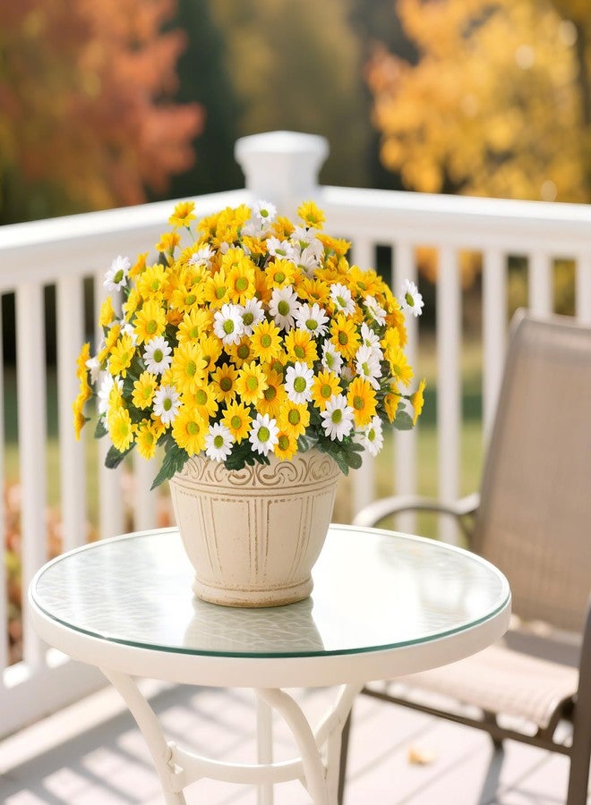 Ammyoo Fake Mums Artificial Flowers for Outdoor Decoration, 6 Bundles Faux Silk Daisy Flowers Realistic UV Resistant No Fade Fake Plants for Home Patio Porch Garden Window Box Decor(Yellow White) - Image 2