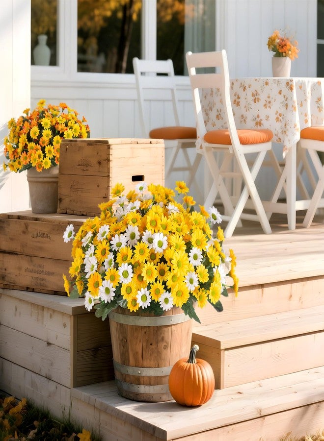 Ammyoo Fake Mums Artificial Flowers for Outdoor Decoration, 6 Bundles Faux Silk Daisy Flowers Realistic UV Resistant No Fade Fake Plants for Home Patio Porch Garden Window Box Decor(Yellow White) - Image 5
