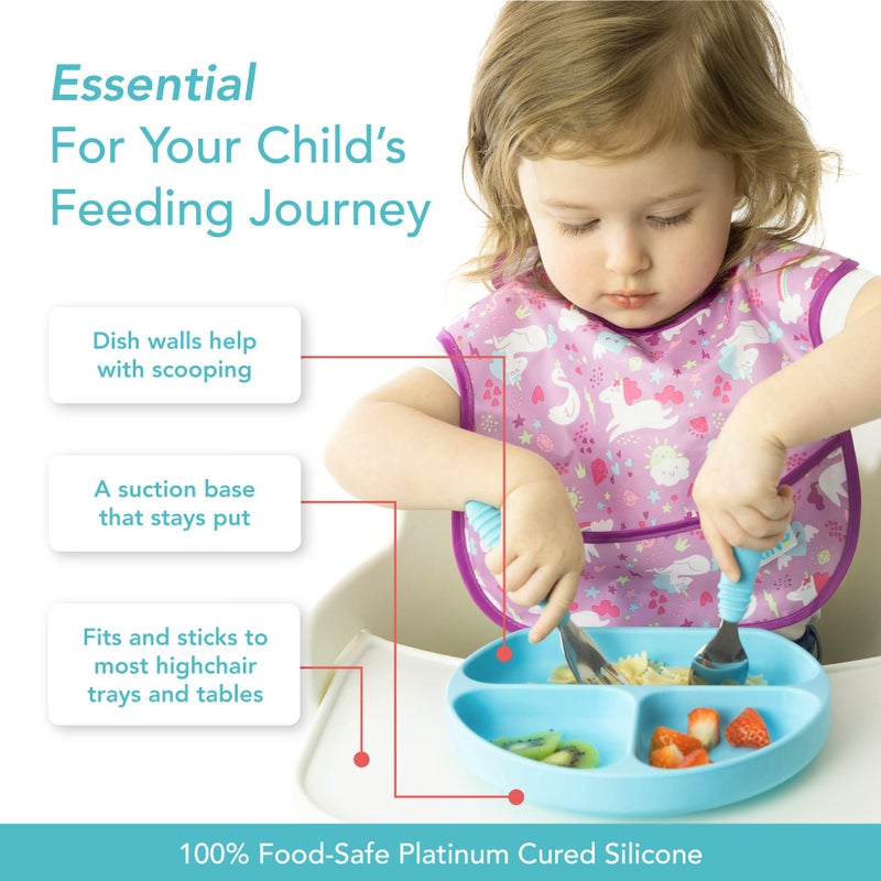 Bumkins Silicone Grip Dish, Suction Plate, Divided Plate, Baby Toddler Plate, BPA Free, Microwave Dishwasher Safe , Blue-GD, 1 Count - Image 3