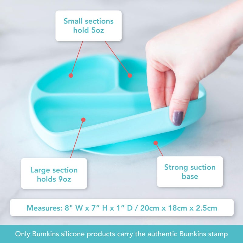 Bumkins Silicone Grip Dish, Suction Plate, Divided Plate, Baby Toddler Plate, BPA Free, Microwave Dishwasher Safe , Blue-GD, 1 Count - Image 5
