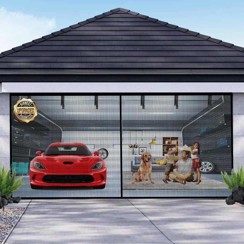 Iduontis Garage Door Screen for 2 Car Garage 18x7FT - Magnetic Fiberglass Mesh with Weighted Bottom - Image 1