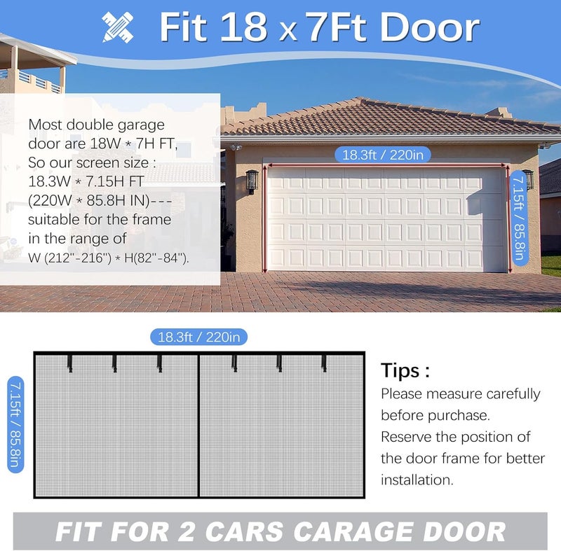 Iduontis Garage Door Screen for 2 Car Garage 18x7FT - Magnetic Fiberglass Mesh with Weighted Bottom - Image 2