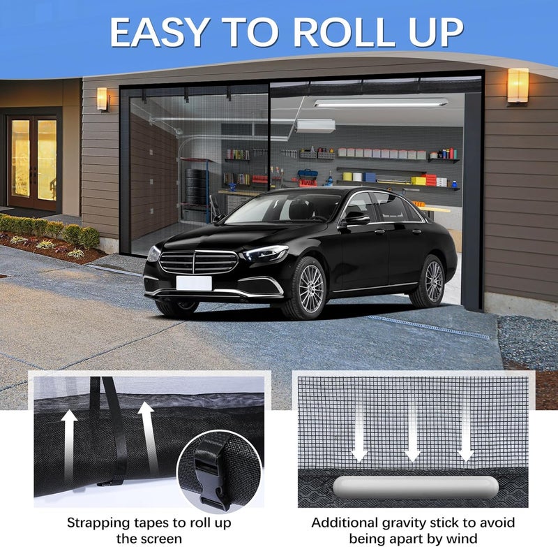 Iduontis Garage Door Screen for 2 Car Garage 18x7FT - Magnetic Fiberglass Mesh with Weighted Bottom - Image 3