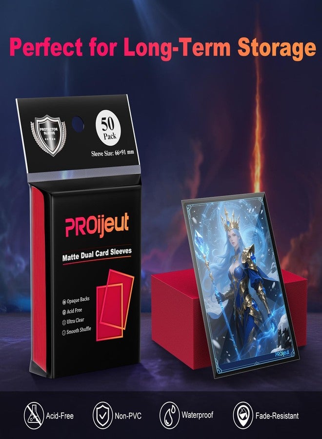 Proijeut 200 Pack Card Sleeves, Matte Dual Trading Card Sleeves with Opaque Back & Smooth Shuffle, Tear Resistant Card Protectors for MTG (Angry Red) - Image 4