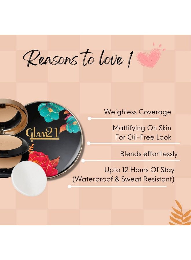 Glam 21 غلام21 "2 في 1" بودرة مضغوطة عالية الدقة؛ خالية من الزيت، مقاومة للماء، مقاومة للعرق؛ تركيبة تدوم طويلاً؛ مناسبة للبشرة الدهنية؛ عاج طبيعي 20 غرام - Image 4