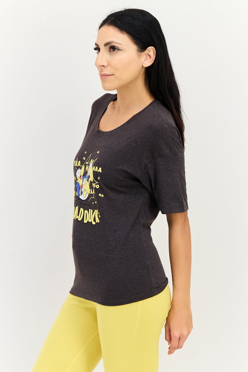 zivame Disney x Zivame Women Crew Neck Graphic Print Short Sleeve Sleepwear, Dark Grey - Image 2