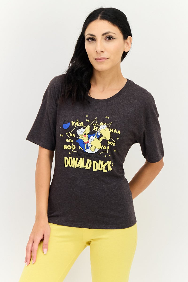 zivame Disney x Zivame Women Crew Neck Graphic Print Short Sleeve Sleepwear, Dark Grey - Image 1