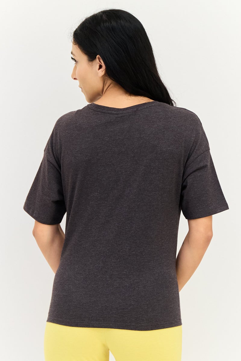 zivame Disney x Zivame Women Crew Neck Graphic Print Short Sleeve Sleepwear, Dark Grey - Image 3