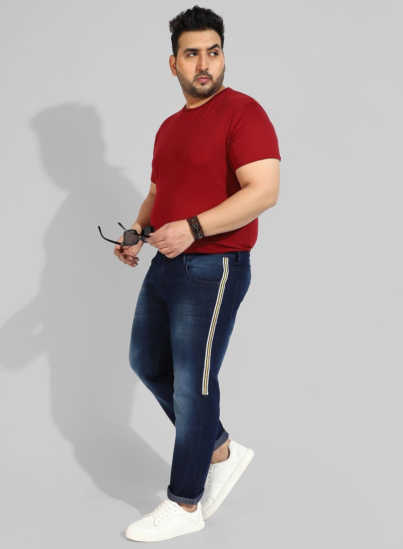 Instafab Plus Men's Classic Blue Dark-Washed Regular Fit Denim Jeans - Image 5