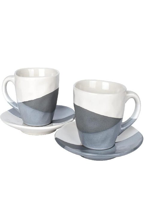 Bosmarlin Stoneware Coffee Cup Mug and Saucer Set of 2 for Latte, Cappuccino, Tea, 9 Oz, Dishwasher and Microwave Safe (Grey, 2)