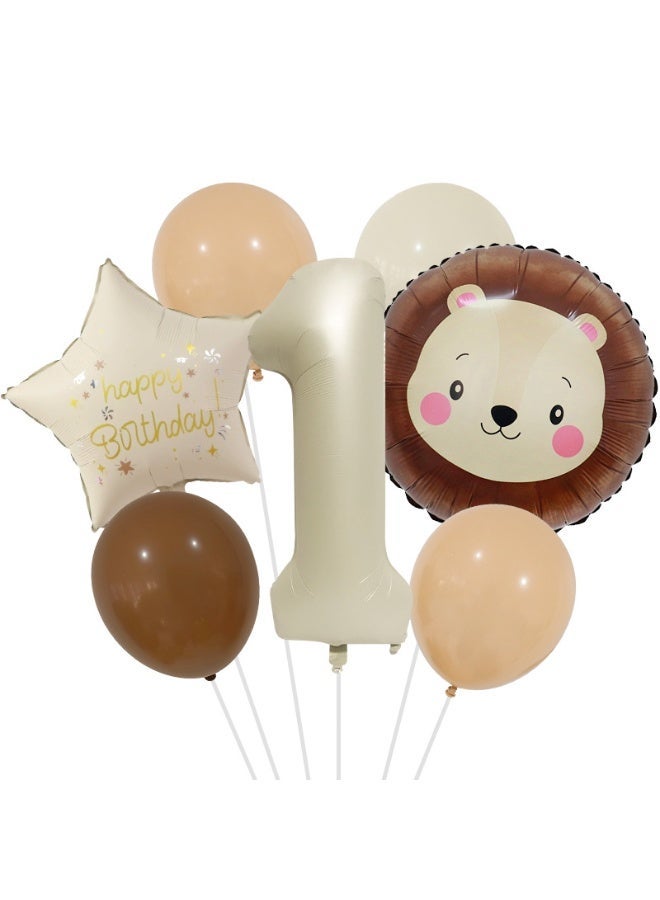 Party 1st birthday party decoration supplies matte cartoon little lion shaped aluminum film balloon set - Image 1