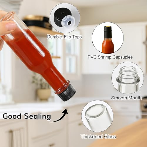 WERTIOO Hot Sauce Bottles 21-Pack 5oz Round Small Glass Bottles with Caps & Funnel - Reusable Mini Sauce Containers for Chili Oil, Vinegar, Gift Favors - Leakproof & Label-Ready - Image 3