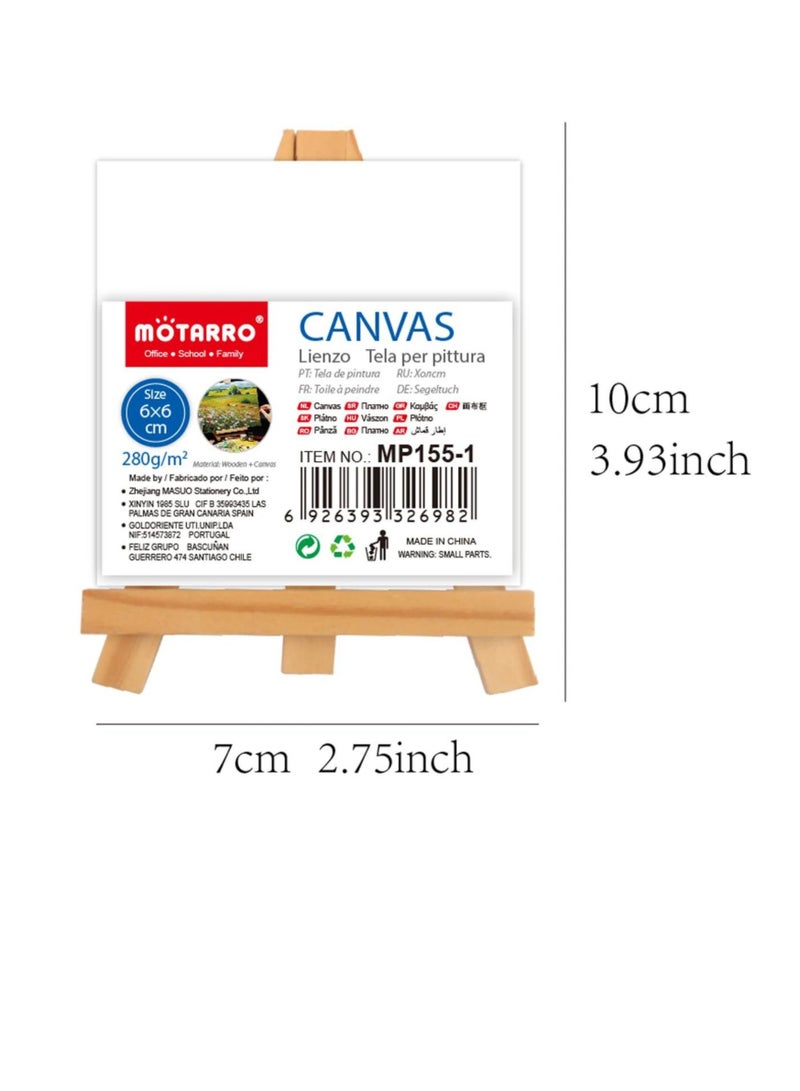 MOTARRO Mini Art Painting Craft Drawing Kids Easel 6X6CM With Stand  White Cotton Artist Canvas Boards for Painting Acrylic Pouring Oil Paint Dry & Wet Art Media  - Image 1