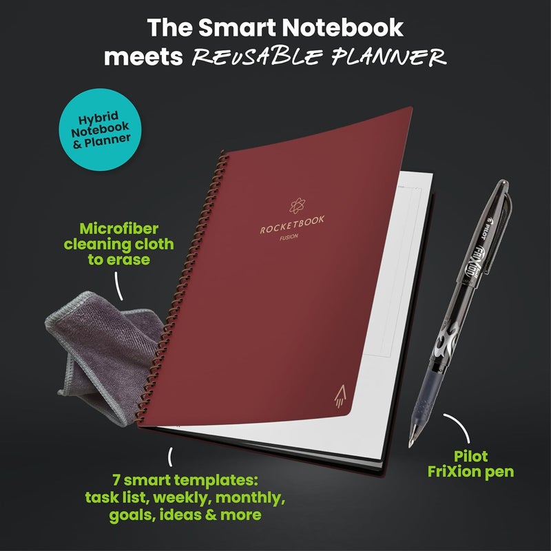 Rocketbook Planner & Notebook, Fusion : Reusable Smart Planner & Notebook | Improve Productivity with Digitally Connected Notebook Planner | Dotted, 8.5" x 11", 42 Pg, Scarlet Sky - Image 3