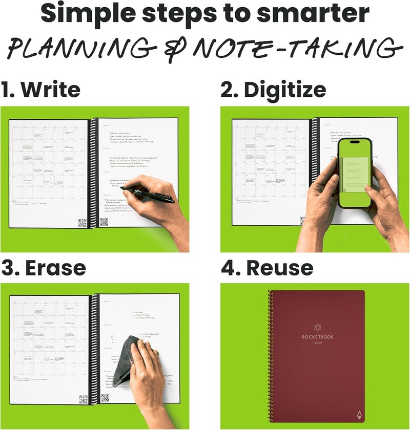 Rocketbook Planner & Notebook, Fusion : Reusable Smart Planner & Notebook | Improve Productivity with Digitally Connected Notebook Planner | Dotted, 8.5" x 11", 42 Pg, Scarlet Sky - Image 2