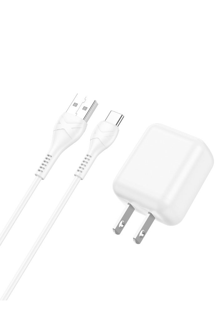 Hoco C96 Wall charger Single Port ( 5V/2.1A ) with Cable Type-C 1M , US Plug Protocols Compatible with iPhone Samsung Xiaomi Oppo Huawei - White - Image 1