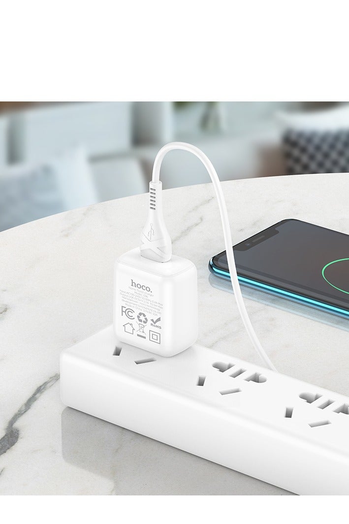 Hoco C96 Wall charger Single Port ( 5V/2.1A ) with Cable Type-C 1M , US Plug Protocols Compatible with iPhone Samsung Xiaomi Oppo Huawei - White - Image 3