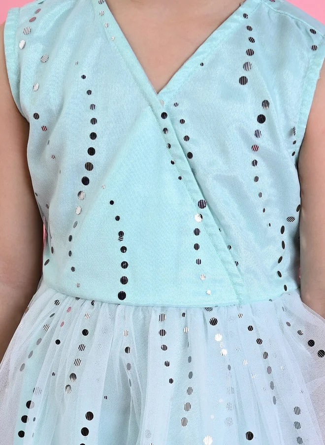 Saka Designs Shimmery Blue A-Line Dress for Girls
