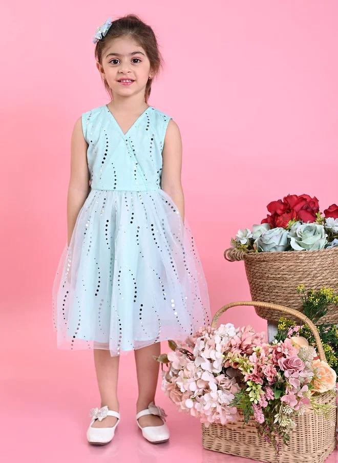 Saka Designs Shimmery Blue A-Line Dress for Girls