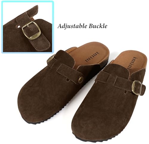Intini Womens Suede Clogs Mens Leather Mules Cork Footbed Sandals Potato Shoes with Arch Support Coffee - Image 5