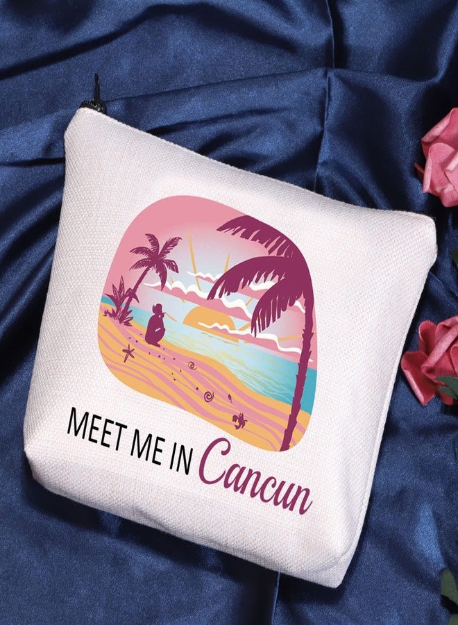 POFULL Cancun Vacation Gift Mexico Cancun Bachelorette Gift Meet Me In Cancun Travel Cosmetic Pouch (Cancun bag) - Image 2